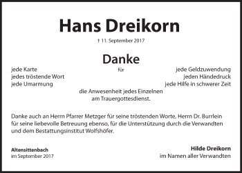 Traueranzeige von Hans Dreikorn von Hersbrucker Zeitung