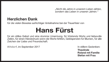 Traueranzeige von Hans Fürst von Der Bote