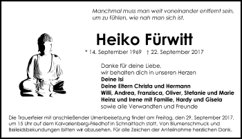 Traueranzeige von Heiko Fürwitt von Pegnitz-Zeitung