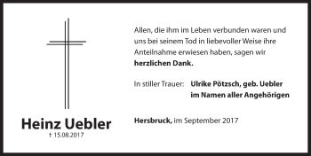 Traueranzeige von Heinz Uebler von Hersbrucker Zeitung