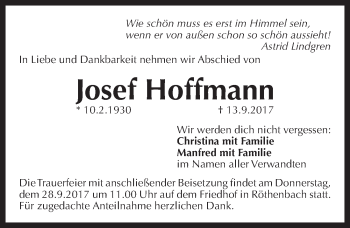 Traueranzeige von Josef Hoffmann von Pegnitz-Zeitung