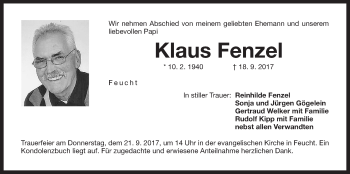Traueranzeige von Klaus Fenzel von Der Bote