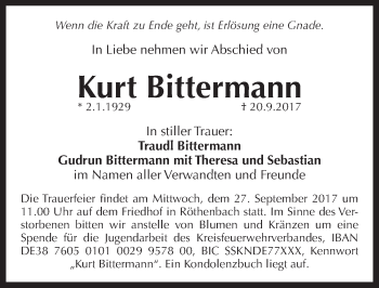 Traueranzeige von Kurt Bittermann von Pegnitz-Zeitung