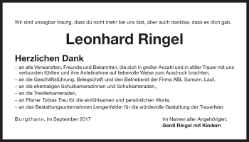 Traueranzeige von Leonhard Ringel von Der Bote