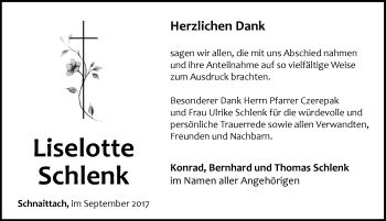 Traueranzeige von Liselotte Schlenk von Pegnitz-Zeitung