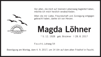 Traueranzeige von Magda Löhner von Der Bote