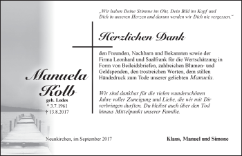 Traueranzeige von Manuela Kolb von Pegnitz-Zeitung