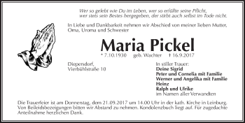 Traueranzeige von Maria Pickel von Pegnitz-Zeitung
