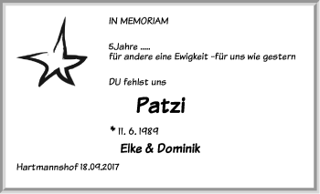 Traueranzeige von Patzi  von Hersbrucker Zeitung