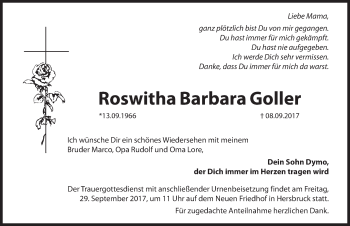 Traueranzeige von Roswitha Barbara Goller von Hersbrucker Zeitung