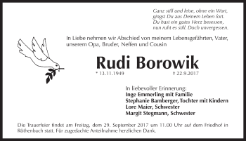 Traueranzeige von Rudi Borowik von Pegnitz-Zeitung