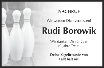 Traueranzeige von Rudi Borowik von Pegnitz-Zeitung