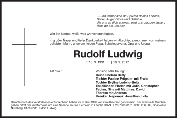 Traueranzeige von Rudolf Ludwig von Der Bote