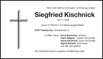Traueranzeige von Siegfried Kischnick von Hersbrucker Zeitung