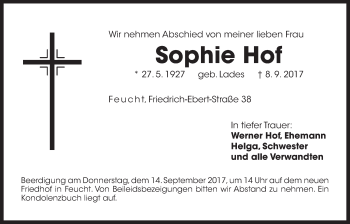 Traueranzeige von Sophie Hof von Der Bote