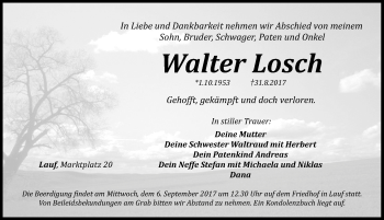 Traueranzeige von Walter Losch von Pegnitz-Zeitung