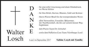 Traueranzeige von Walter Losch von Pegnitz-Zeitung