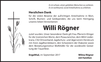 Traueranzeige von Willi Rögner von Hersbrucker Zeitung