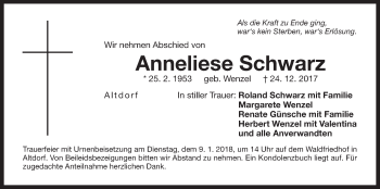 Traueranzeige von Anneliese Schwarz von Der Bote