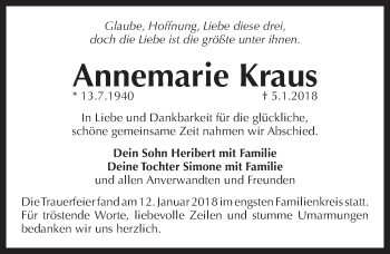 Traueranzeige von Annemarie Kraus von Pegnitz-Zeitung