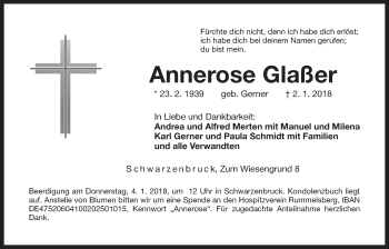 Traueranzeige von Annerose Glaßer von Der Bote