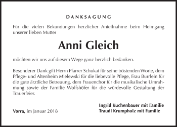 Traueranzeige von Anni Gleich von Hersbrucker Zeitung