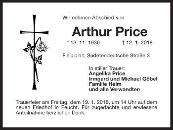 Traueranzeige von Arthur Price von Der Bote