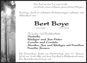 Traueranzeige von Bert Boye von Pegnitz-Zeitung