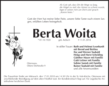 Traueranzeige von Berta Woita von Pegnitz-Zeitung