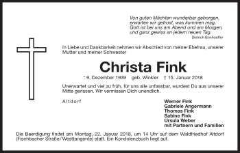 Traueranzeige von Christa Fink von Der Bote