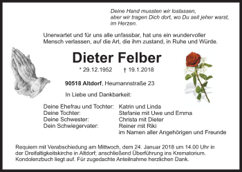Traueranzeige von Dieter Felber von Der Bote
