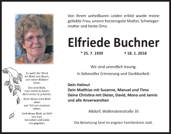 Traueranzeige von Elfriede Buchner von Der Bote