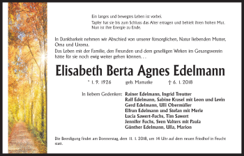 Traueranzeige von Elisabeth Berta Agnes Edelmann von Der Bote