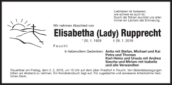 Traueranzeige von Elisabetha Rupprecht von Der Bote