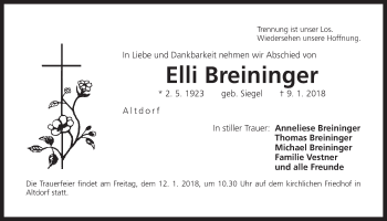 Traueranzeige von Elli Breininger von Der Bote