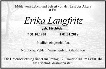 Traueranzeige von Erika Langfritz von Hersbrucker Zeitung