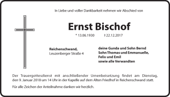 Traueranzeige von Ernst Bischof von Hersbrucker Zeitung