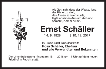 Traueranzeige von Ernst Schäller von Der Bote
