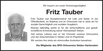 Traueranzeige von Fritz Tauber von Hersbrucker Zeitung