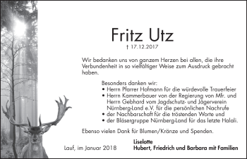 Traueranzeige von Fritz Utz von Pegnitz-Zeitung