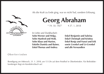 Traueranzeige von Georg Abraham von Der Bote