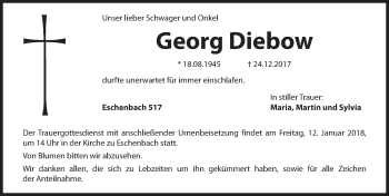 Traueranzeige von Georg Diebow von Hersbrucker Zeitung