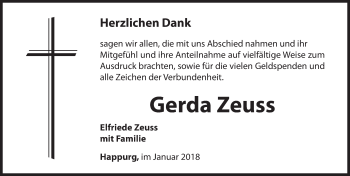Traueranzeige von Gerda Zeuss von Hersbrucker Zeitung