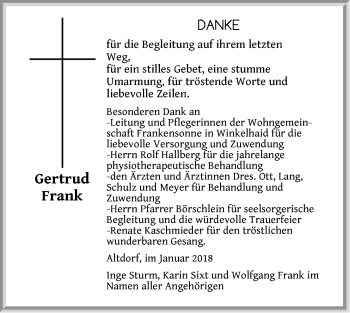 Traueranzeige von Gertrud Frank von Der Bote