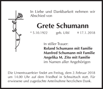 Traueranzeige von Grete Schumann von Pegnitz-Zeitung