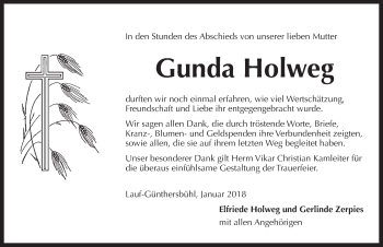 Traueranzeige von Gunda Holweg von Pegnitz-Zeitung