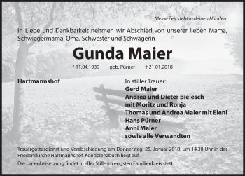 Traueranzeige von Gunda Maier von Hersbrucker Zeitung
