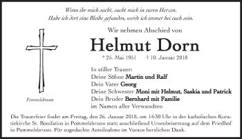 Traueranzeige von Helmut Dorn von Hersbrucker Zeitung