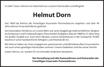 Traueranzeige von Helmut Dorn von Hersbrucker Zeitung