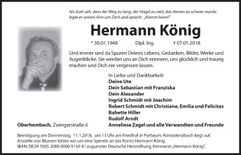 Traueranzeige von Hermann König von Hersbrucker Zeitung